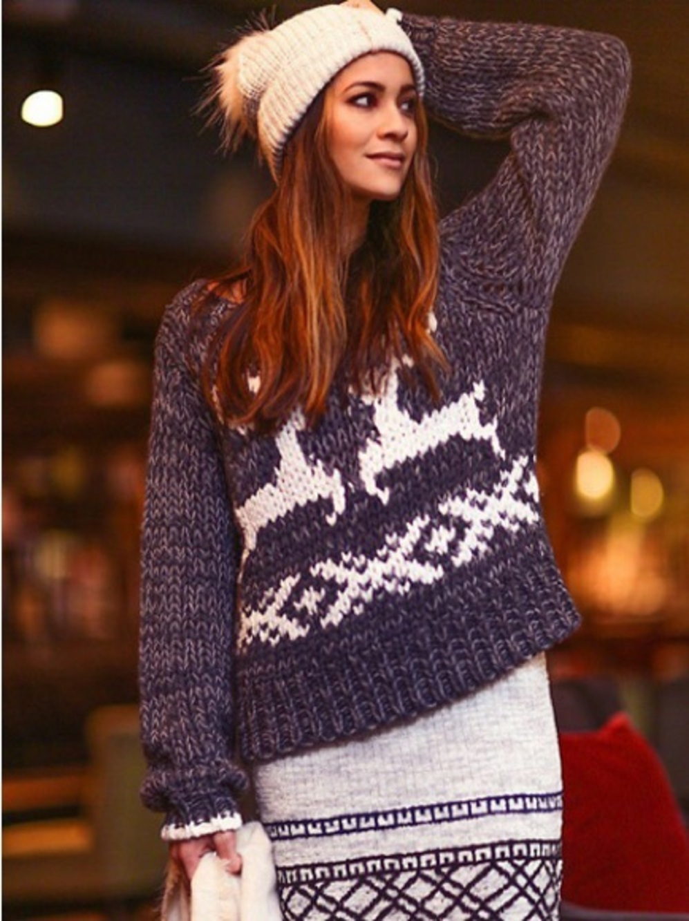 Free People Cozy Fair Isle Knit Sweater - Charcoal & Cream
